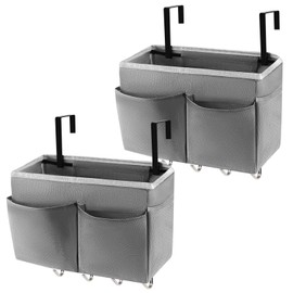Frjjthchy Bedside Storage Organizer 5 Pockets with 4 Hooks Hanging Storage Bag for Headboards/Bunk Bed (2Pack Grey)