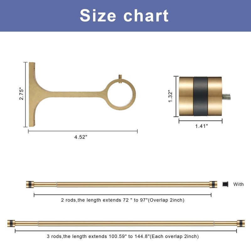1Inch Diameter Single Curtain Rods with Decorative Finials 72-144inch, Warm