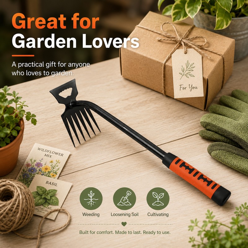 2-in-1 Garden Weeding Tool for Soil Care – Stainless Steel