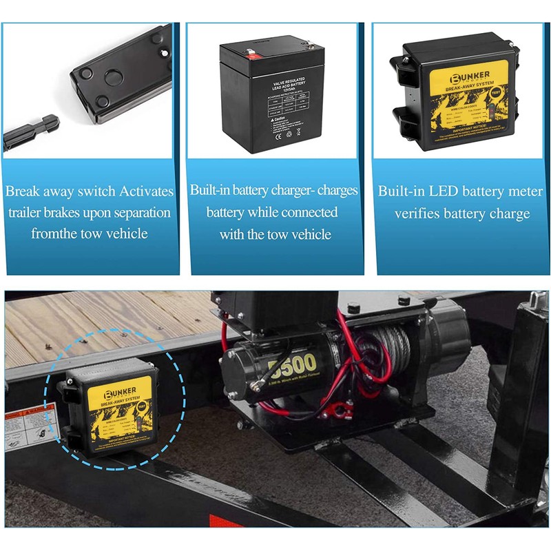 BUNKER INDUST Trailer Brakes Breakaway Kit with Charger, LED Indicator,