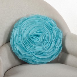 SARO LIFESTYLE Rose Design Throw Pillow, Turquoise, 13"