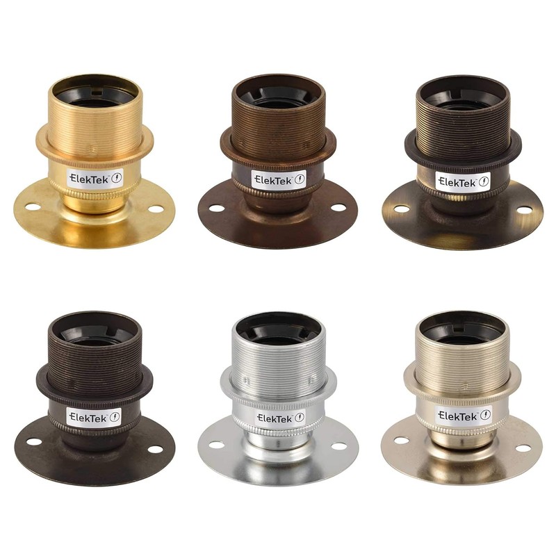 ElekTek Brushed Antique Brass E27 Slatted Socket with Lampshade Ring,