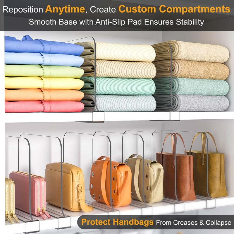 Purse Organizer for Closet Shelf Dividers: 8" Tall X 12"