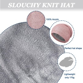 ehsbuy Winter Hat and Loop Scarf Set Men's Warm Knitted Hats Tube Scarf Warm Knitted Circle Scarf with Thermal Thick Fleece Lining Gifts for Men Women, pink
