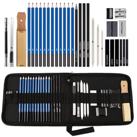 MEIJMJIA YMTECH Sketch Pencil Set, 33 Pieces, Sketching and Drawing, Professional Art Set with Graphite Pencil, Charcoal Pencils, Paper Pencils, Sharpener Eraser in Pencil Case Bag for Children Adults
