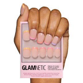 Glamnetic Press On Nails - Macarons | Short Squoval Fake Nails with Multicolored Pastel French Tips and Glossy Finish, Reusable Spring Nails | 15 Sizes - 30 Nail Kit with Glue