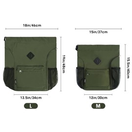 WANDF Drawstring Backpack Sports Bag with Shoe Compartment Water Resistant String Backpack Cinch for Women Men, Dark Green Large, Rucksack