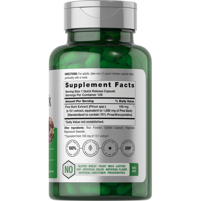 Horbäach Pine Bark Extract Capsules |120 Count | Non-GMO and