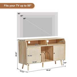 Large Record Player Stand, Mid Century Turntable Stand with Storage, Record Player Table with Slide Door, Vinyl Record Storage with Vinyl Display Shelf Holds Up to 400 Albums for Living Room (Natural)