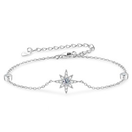 PROSTORY Star Moissanite Link Bracelet for Women (Silver)