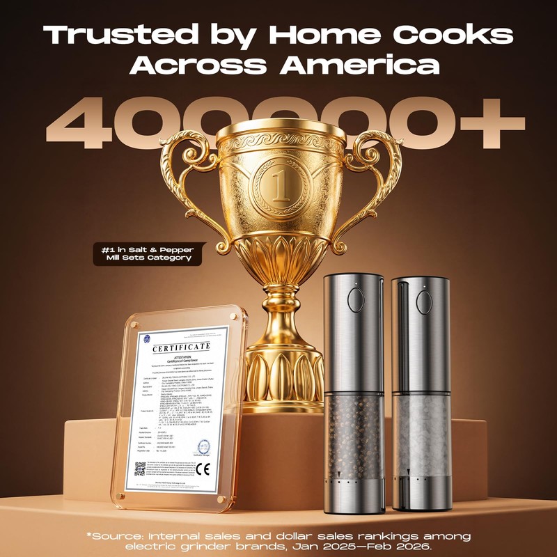 Electric Salt and Pepper Grinder Set, Rechargeable Automatic Salt and