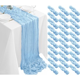 30Pack Baby Blue Cheesecloth Table Runner 35x120Inch Spring Easter Cheese Cloth Table Runner 10FT Boho Gauze Table Runners Rustic Sheer Table Runners for Wedding Bridal Shower Baby Shower Party Decor