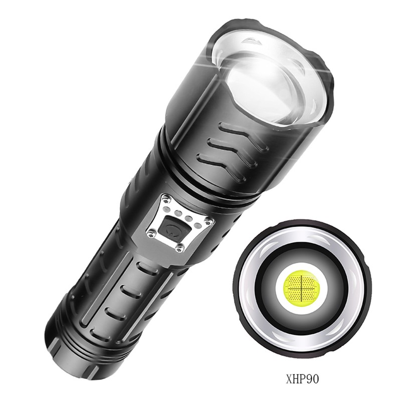 XHP90 Flashlight Zoomable Focusing USB Rechargeable TypeC Rechargeable Torch Outdoor