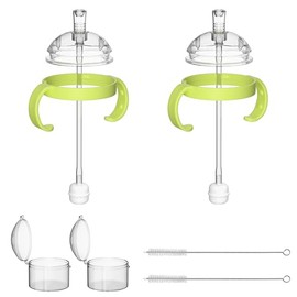 Straw Sippy Cup Conversion Kit for Comotomo Baby Bottles-5oz and 8oz, Transition Sippy Cup Kits with Sippy Nipples, Weighted Straw, Handles, Brushes, Storage Case, 8m+, 2 Pack