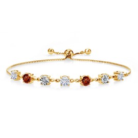 Gem Stone King 18K Yellow Gold Plated Silver Red Garnet Lab Grown Diamond Tennis Bracelet For Women Set with Moissanite (3.51 Cttw, Fully Adjustable Up to 9 Inch)