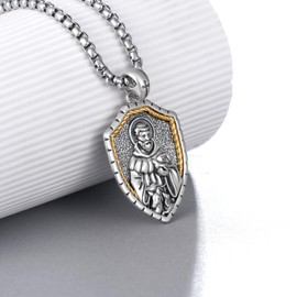 Hantuorui St Francis of Assisi Necklace 925 Sterling Silver Patron Amulet Medal Jewelry for Men Women