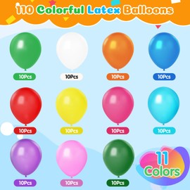 110 Palloncini Compleanno in Vari Colori, 12 Pollici Palloncini Colorati in Lattice, 11 Colori di Palloncini Elio per Decorazioni Compleanno, Laurea, Baby Shower, Festa, Matrimonio