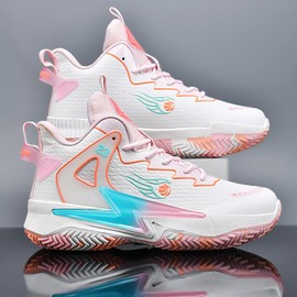 KIUSMETY Basketball Shoes for Womens Mens Fashion Comfortable Volleyball Sneakers Breathable High Top Non Slip Outdoor Sport Woman Man Shoe Pink Size 6