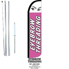 R and R Industries EYEBROW THREADING King Flag Sign With Complete Hybrid Pole set