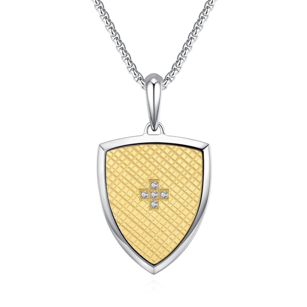 GAVU Men's Stainless Steel Shield Pendant Necklace, Stainless Steel, No