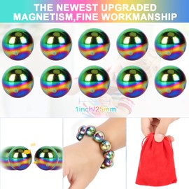 YISHIDANY 25mm/1inch Large Ball Fidget Toys, 10Pcs Rainbow Colorful Stones for Kids Adults, Playablity Hematite Science Kit for Anxiety Relief, DIY Gadgets for Teens Party Favors Gift