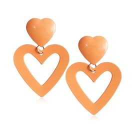 FDEETY Dangling Double Heart Earrings for Women Heart Statement Earring for Valentine's Day Mother's Day Birthday Jewelry Gifts (Orange)