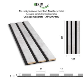 HEXIM Acoustic Panels Sample Piece - Flexible Slat Wall, Wood MDF Wall Panels, Slat Cladding, Wall Cladding, Interior Decoration, Soundproofing (Chicago Concrete - AP10 / APH10 Sample Piece)