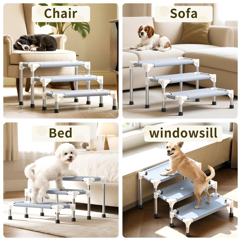 13 Inch 3-Tier Dog Stairs, Cotton Fabric Steps with Non-Slip