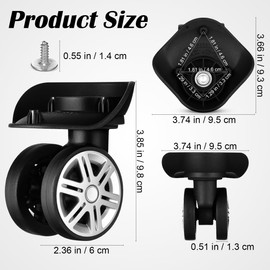 Kisangel Replacement Trolley Case Wheels 4.33 Inch Diameter Universal Suitcase Casters with Silent Dual-Row Bearings Easy Installation for Luggage Repair