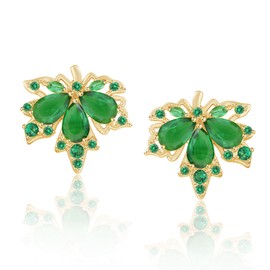 ATIMIGO Classic Emerald Green Cubic Zirconia Crystal Fall Stud Earrings Elegant Green Maple Leaf CZ Stud Earrings for Women Birthday Prom Anniversary Jewelry Gifts