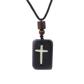 Joddfly Bone Cross Pendant Necklace, 25 Inch Adjustable