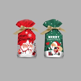 50 Count Gift Bags Christmas Drawstrings Bag Goody Bags for Party Favors Holiday Gifts Wrapping, 6x10.3 Inches
