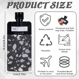 3 oz 6 PCS Refillable Size Containers Leak Proof Empty Squeeze Pouches Travel Shampoo Containers Pouches Travel Pouches for Toiletries for Shampoo Conditioner Face Cream Hand Soap（Black）