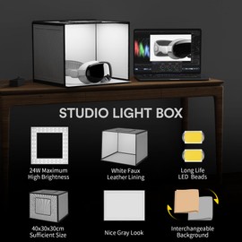 RALENO 16"x12"x12" Photo Studio Light Box, Upgraded Portable Photography Lightbox, Shooting Tent Kit (CRI>95 | 112 LEDs | 24W Adjustable Brightness | 6 Backdrops) for Product Jewelry Watches Cosmetics