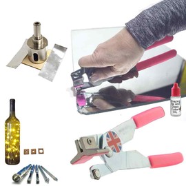Glass Cutter For Mirror Kit, Mirror Cutter with Glass Hole Saw and Glass Drill Bits to Make Holes in Mirror, Glass Bottles for Lamps or Bird Feeders, Glass Bit put Holes in Glass Blocks for Decoration