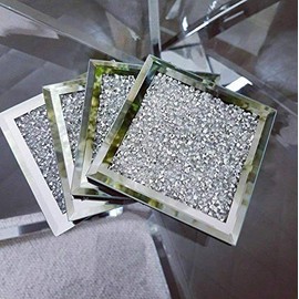PRESTINE Glamorous & Glitzy Set of 4 Crushed Crystal Coasters Diamante Effect