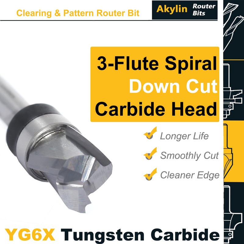 Solid Carbide Spiral Flush Trim Router Bits, 3-Flutes Down Cut