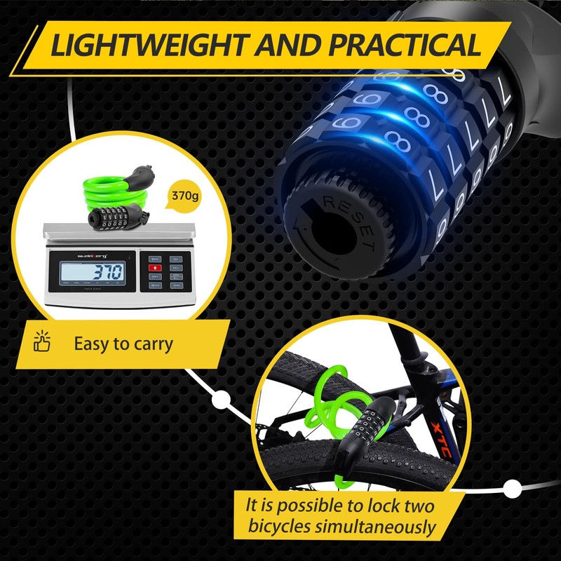 BOLEi Bicycle Lock with Combination Code 12 mm/120 cm, Anti-Theft