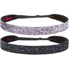 Hipsy Adjustable No Slip Wide Bling Glitter Headband 2-packs for Women Girls & Teens (Peacock & Gunmetal)