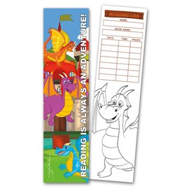 30 Dragons 'Reading is Always an Adventure!' Coloring Bookmarks with Reading Logs
