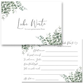 50 x Love Words to the Wedding Couple - Wishing Cards Guest Cards as an Alternative to Guest Book (Eucalyptus)