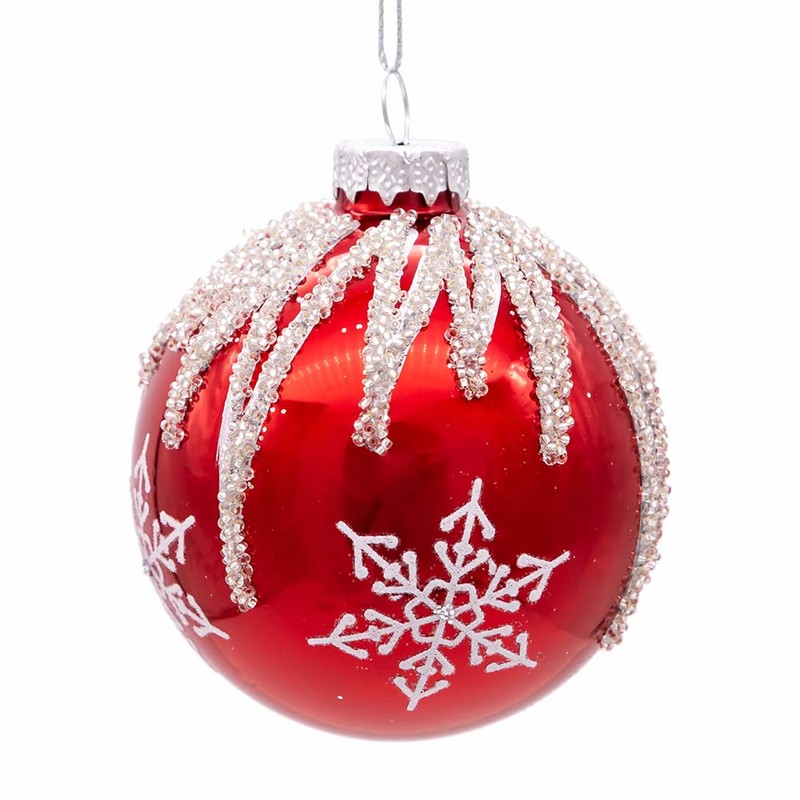 Kurt S. Adler 80MM Red and Silver Snowflake Ball Ornaments,