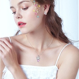 VONALA 925 Sterling Silver Cat Necklace Cute Pendant Pink CZ Jewellery Gifts for Women (Cat)