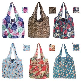 WAYRUIGD 6 Pack Reusable Grocery Bagss Heavy Duty with Handles Large Holiday Gift for Women & Men Foldable，Eco-Friendly Purse Bag Fits in Pocket Lightweight (6pcs-styleA)