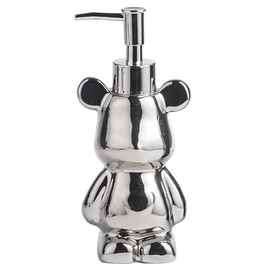Small Bathroom Soap Dispenser with Pump, Cute Bear-Shaped Design, Ceramic Liquid Soap Dispenser (Silver)