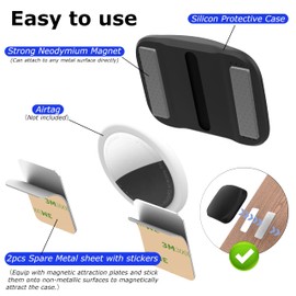 Sifemp Magnetic Holder Case, 2 Pack Silicone Protective Cover with Hidden Magnet Mount, 4 Iron Sheets for Car, Bike, Luggage (Black 4pack)