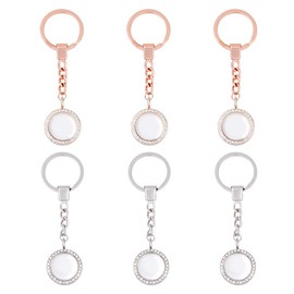 Hobbspring 6pcs 2 Colors Rhinestone Photo Charm Keychain 1.3 Inch Flat Round Memory Locket Key Chain Double-Sided Picture Frame Keyring Blank Photo Keyring for Women Men