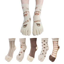 HOMSSEM Womens Girls Toe Socks Five Fingers Cute Socks Colorful Ankle Socks Athletic Running Socks Toe Seperated Socks (Teddy Bear 5Pair)