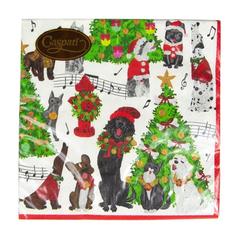 Caspari Caroling Pets Paper Luncheon Napkins - 20 Per Package
