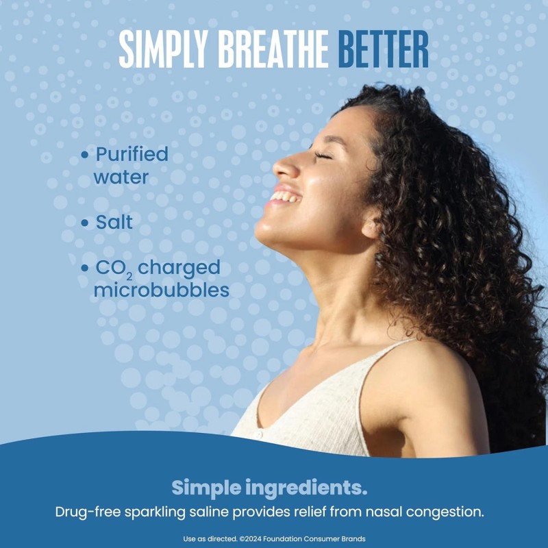 Breathe Right Sparkling Saline Nasal Rinse Spray – Effervescent, Drug-Free...